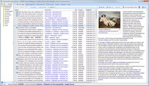 ClipSmartPro History Browser Text-Clips list